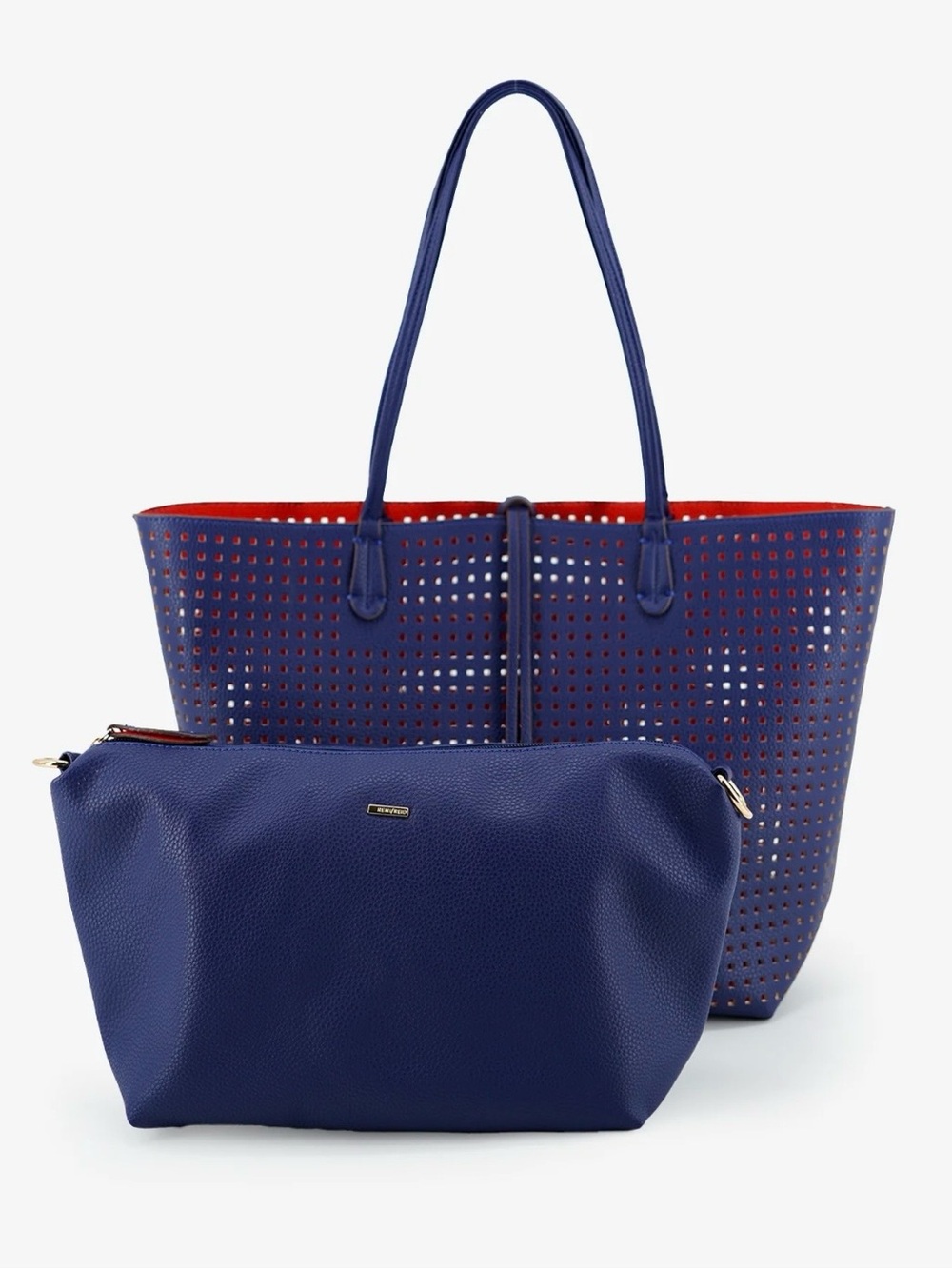 Perforated Navy Tote with Removable Navy Pouch